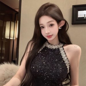 Rhinestone Sequin Velvet Bodycon Party Dress