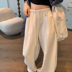 White Linen Blend Wide Leg Cropped Pants Women 2025 Summer Lightweight Casual Trousers