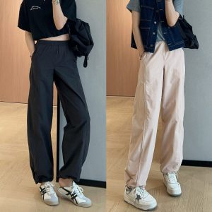 Women's Straight-Leg Cargo Pants with Cinched Hem, Sun Protection, Quick-Dry, High Waist, Casual, Summer 2025