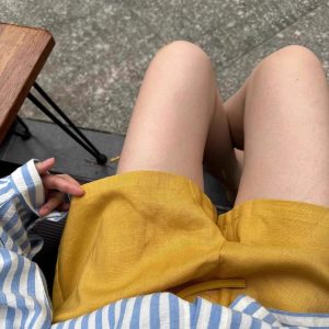 Japanese Style Yellow Linen Shorts Women 2025 High Waist Wide Leg A-Line Casual Pants