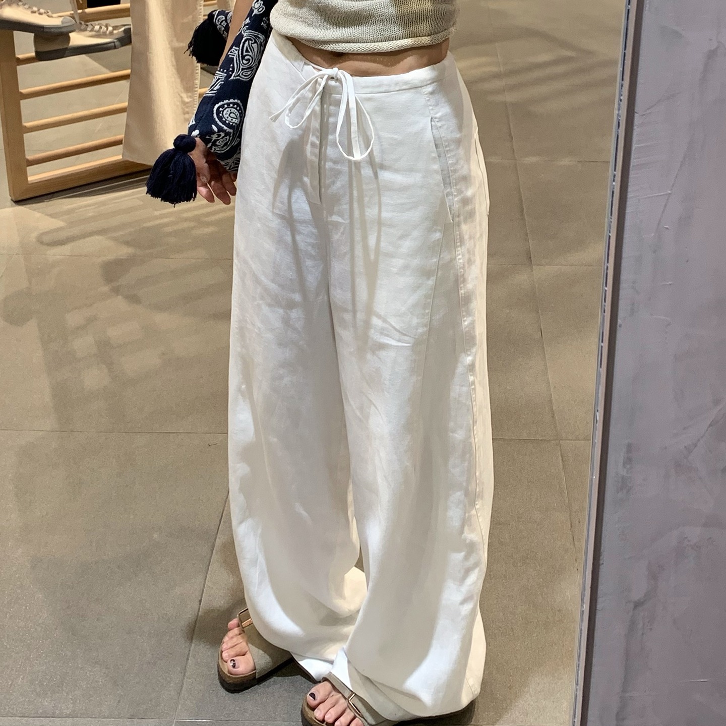 Women's Summer Thin Navy Linen-Look Straight Wide-Leg Pants - Image 5