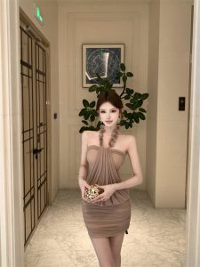 French Style Floral Halter Bodycon Mini Dress for Women