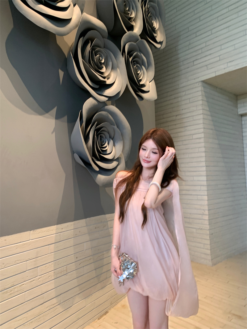 Sweet Off-Shoulder Ruched Tulle Bubble Dress for Women - Image 4