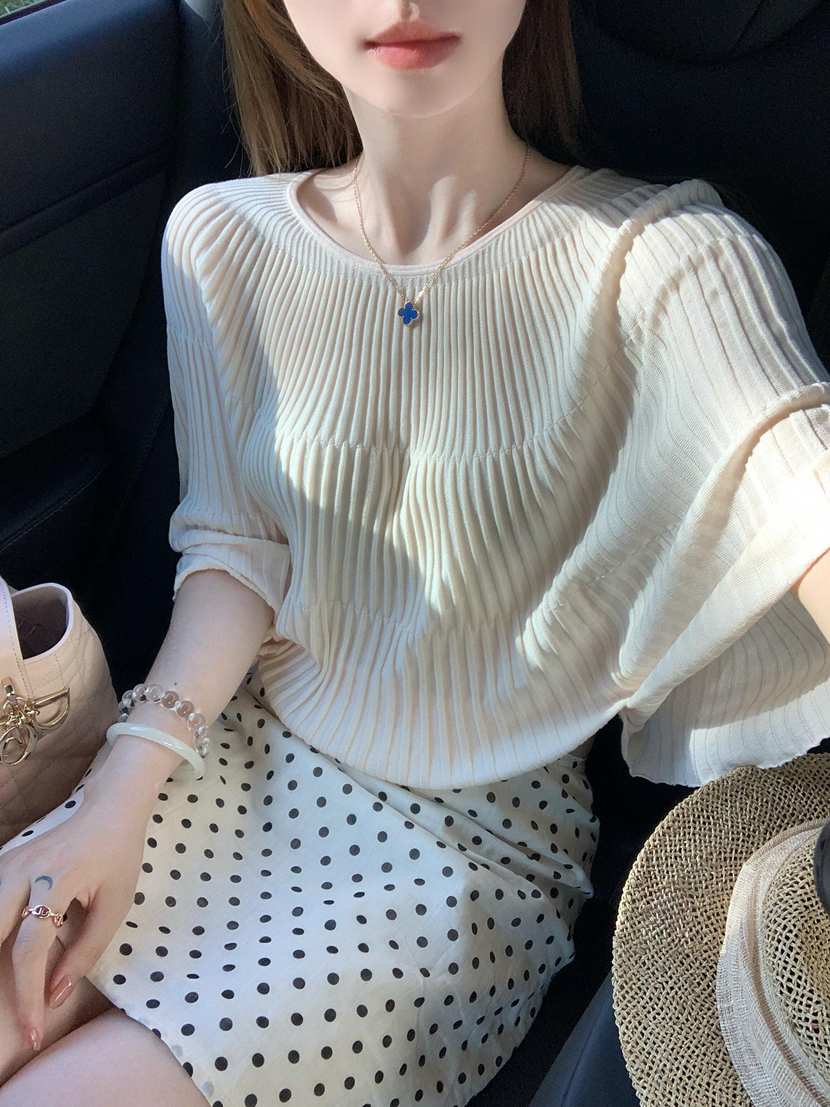 Summer Korean Style Pleated Solid Ice-Feel Top - Image 3