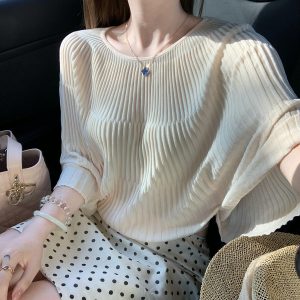 Summer Korean Style Pleated Solid Ice-Feel Top