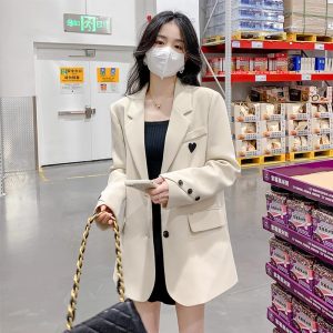 Women's Original Style Blazer with Heart Patch Casual Autumn Jacket - Style 33df78